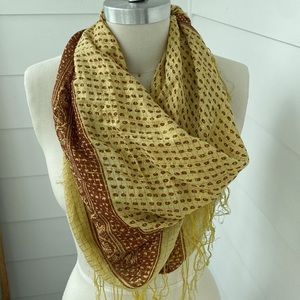 Indian Silk Scarf with Gold Metallic & Classic Paisley Print